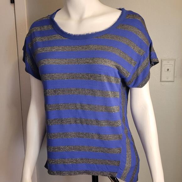 Calvin Klein Jeans Metallic Stripe Fringe Collar Tee Fairycore Y2K Top Medium - Picture 5 of 10